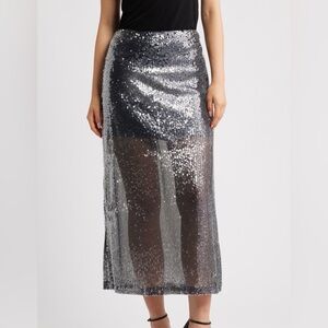 NWT Ichi Womens  Ihmollia Sequin Midi Skirt, Black XL Prom Special Occasion